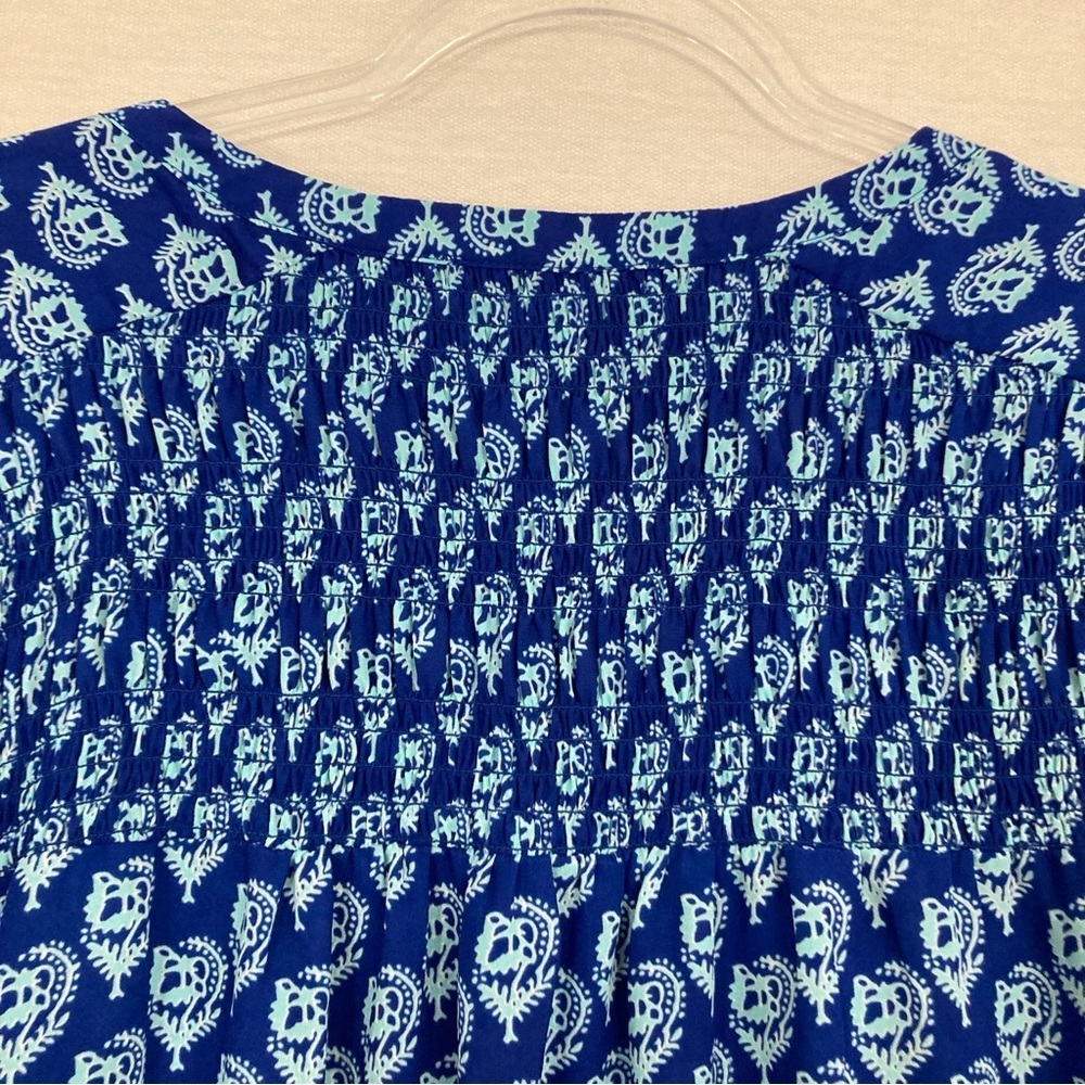 Rose & Olive Blue Floral Boho Print Smocked Back Soft Lightweight Blouse‎ 2X - Picture 8 of 10